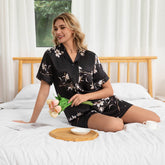 Magnolia Blossom Print Silk Pajama Set Floral Print Silk Pajamas Silk Shorts Set for Women